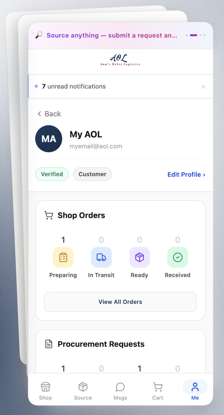 New AOL mobile account dashboard with bottom navigation